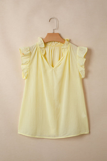 Solid Ruffle Trim V-Neck Sleeveless Top