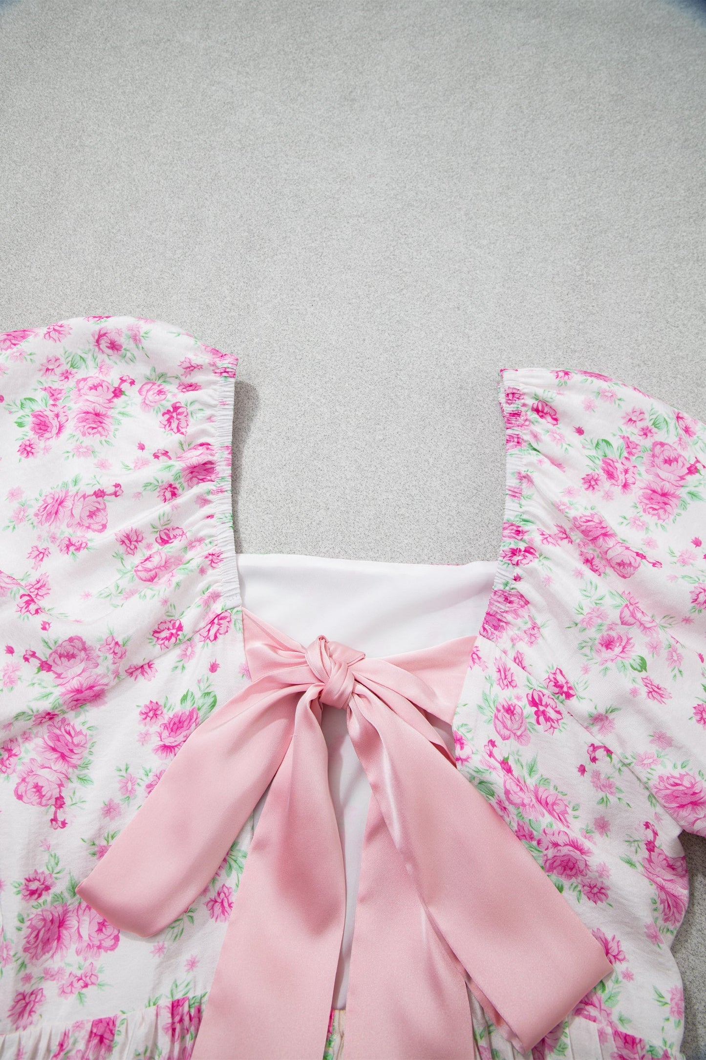 Floral Square Neck Bow Tie Back Mini Dress