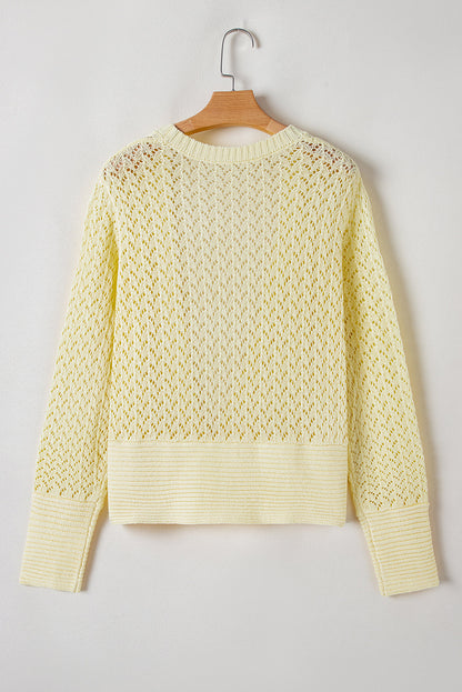 Solid Pointelle Knit Open Front Cardigan