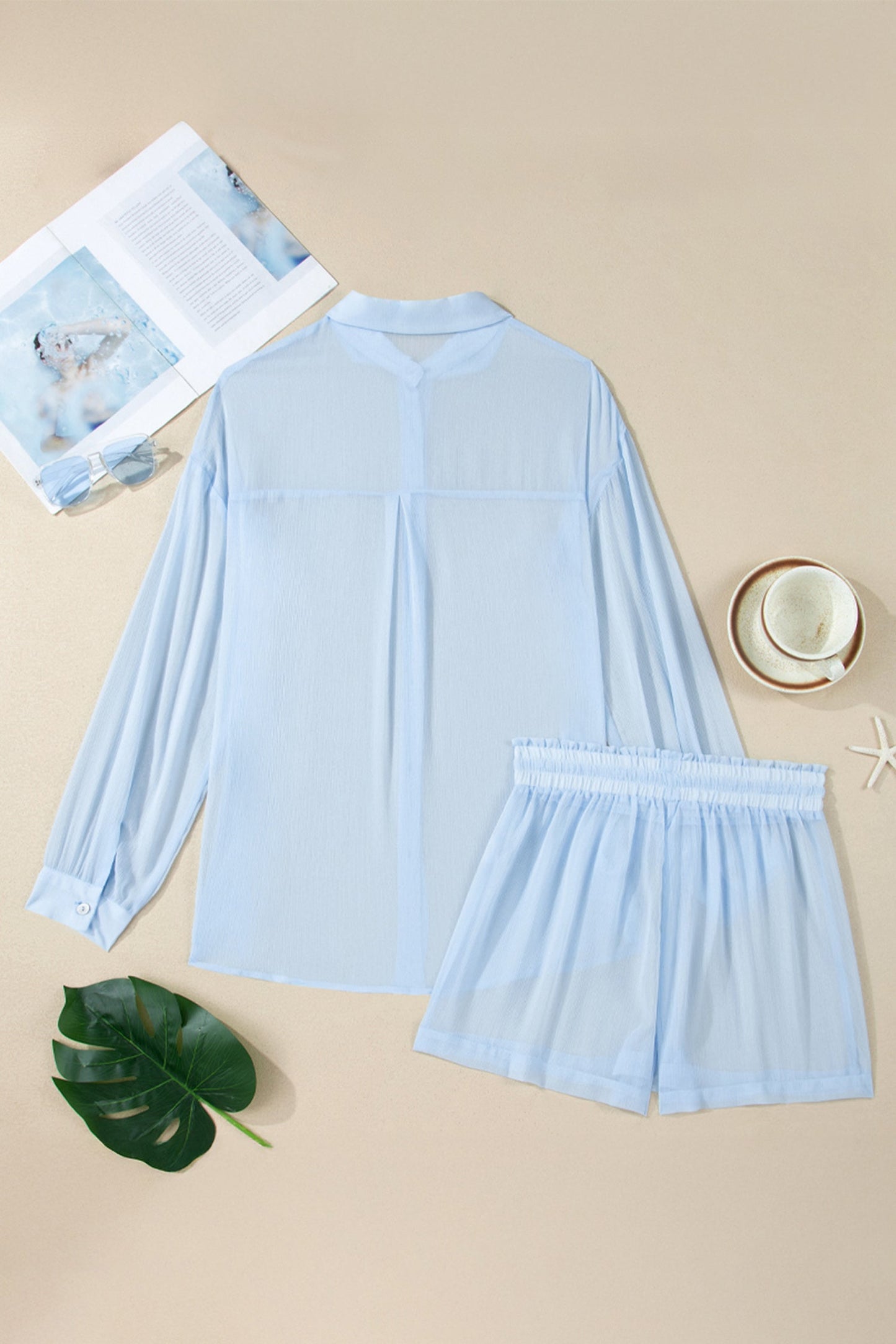 Sheer Tunic Shirt & Drawstring Shorts Cover-Up