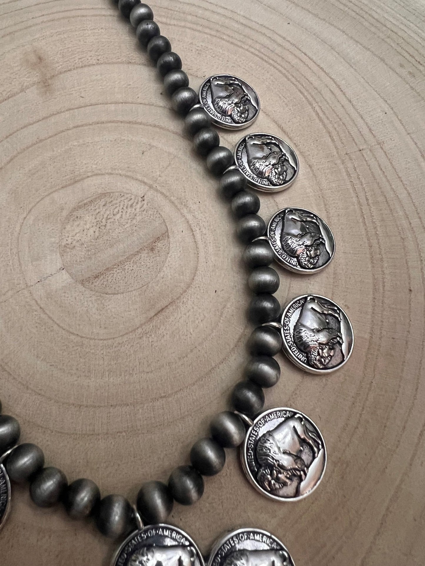 Faux Buffalo Coin Squash Blossom & Earring Set