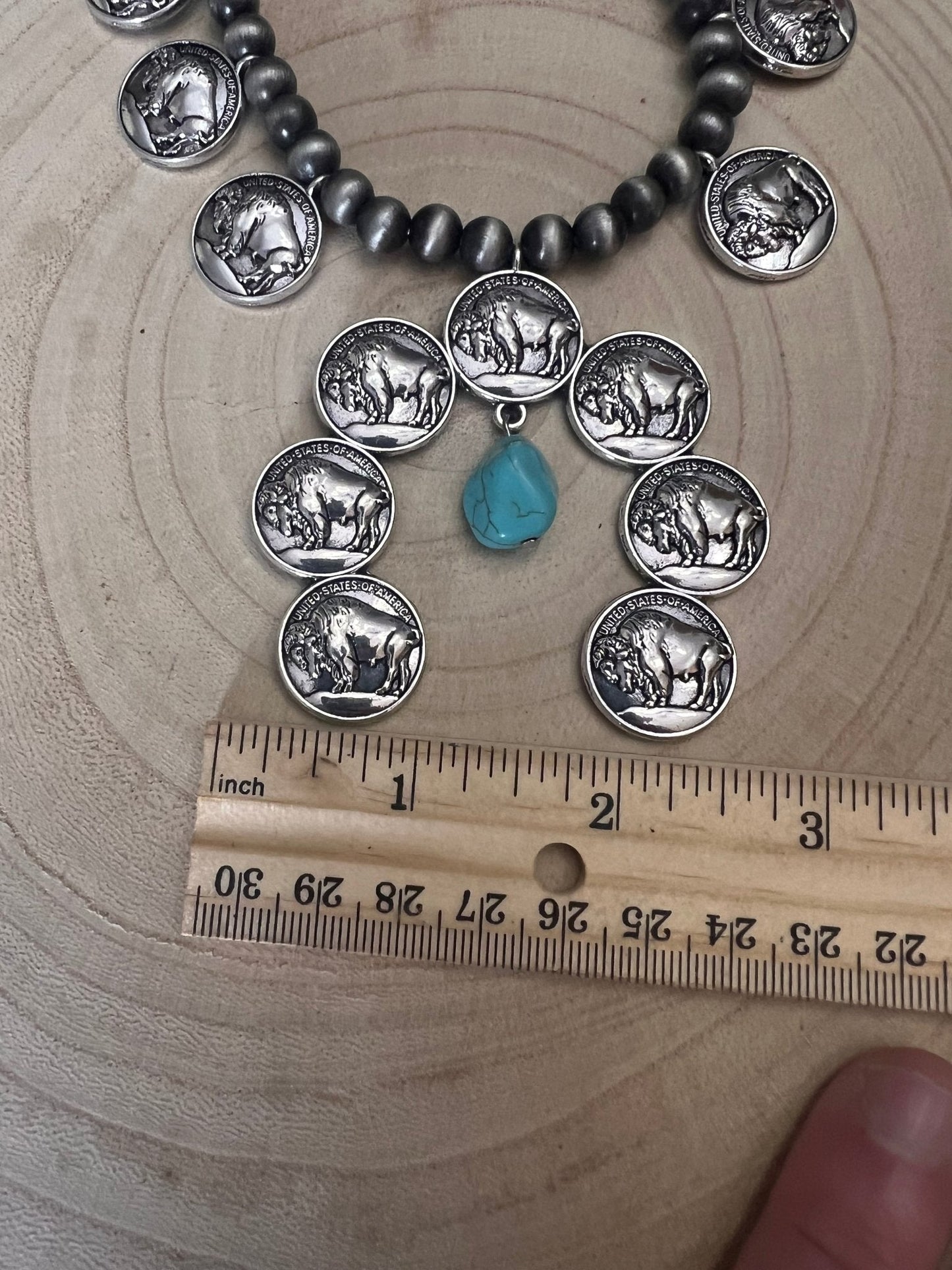 Faux Buffalo Coin Squash Blossom & Earring Set