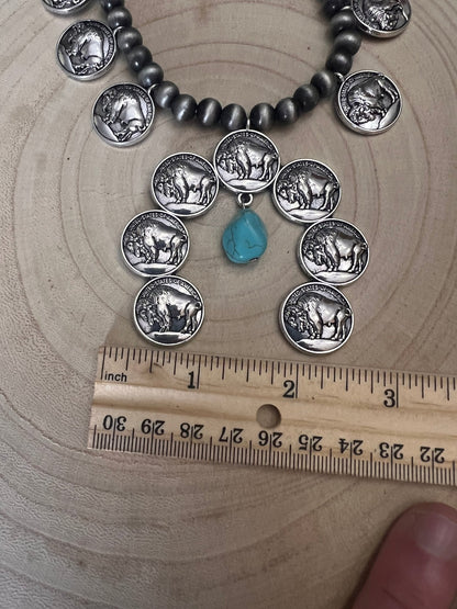 Faux Buffalo Coin Squash Blossom & Earring Set