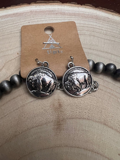 Faux Buffalo Coin Squash Blossom & Earring Set