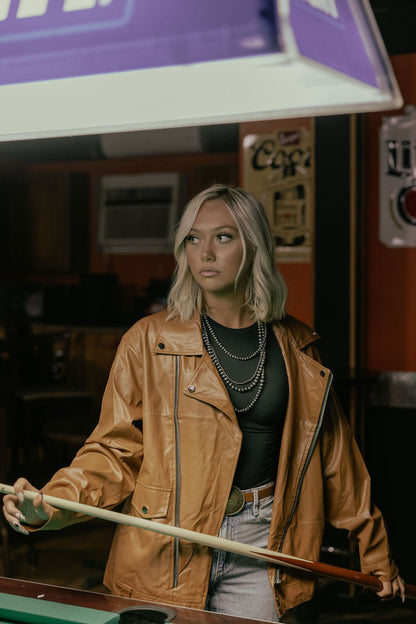 With Love, Molly "Ollie" Oversized Vegan Leather Western Moto Jacket — Matte Finish Relaxed Fit with Side Zipper Pockets (medium and large remain)