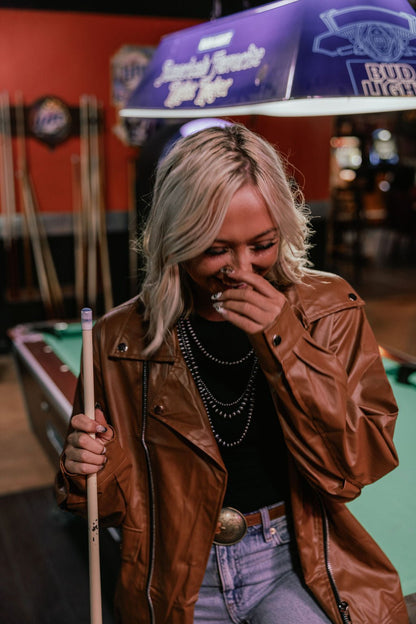 With Love, Molly "Ollie" Oversized Vegan Leather Western Moto Jacket — Matte Finish Relaxed Fit with Side Zipper Pockets (medium and large remain)