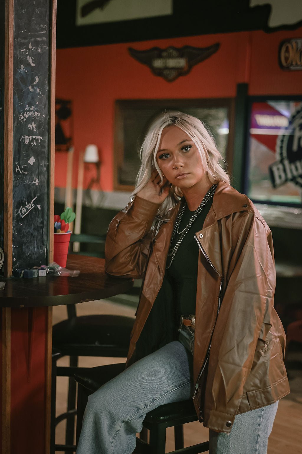 With Love, Molly "Ollie" Oversized Vegan Leather Western Moto Jacket — Matte Finish Relaxed Fit with Side Zipper Pockets (medium and large remain)