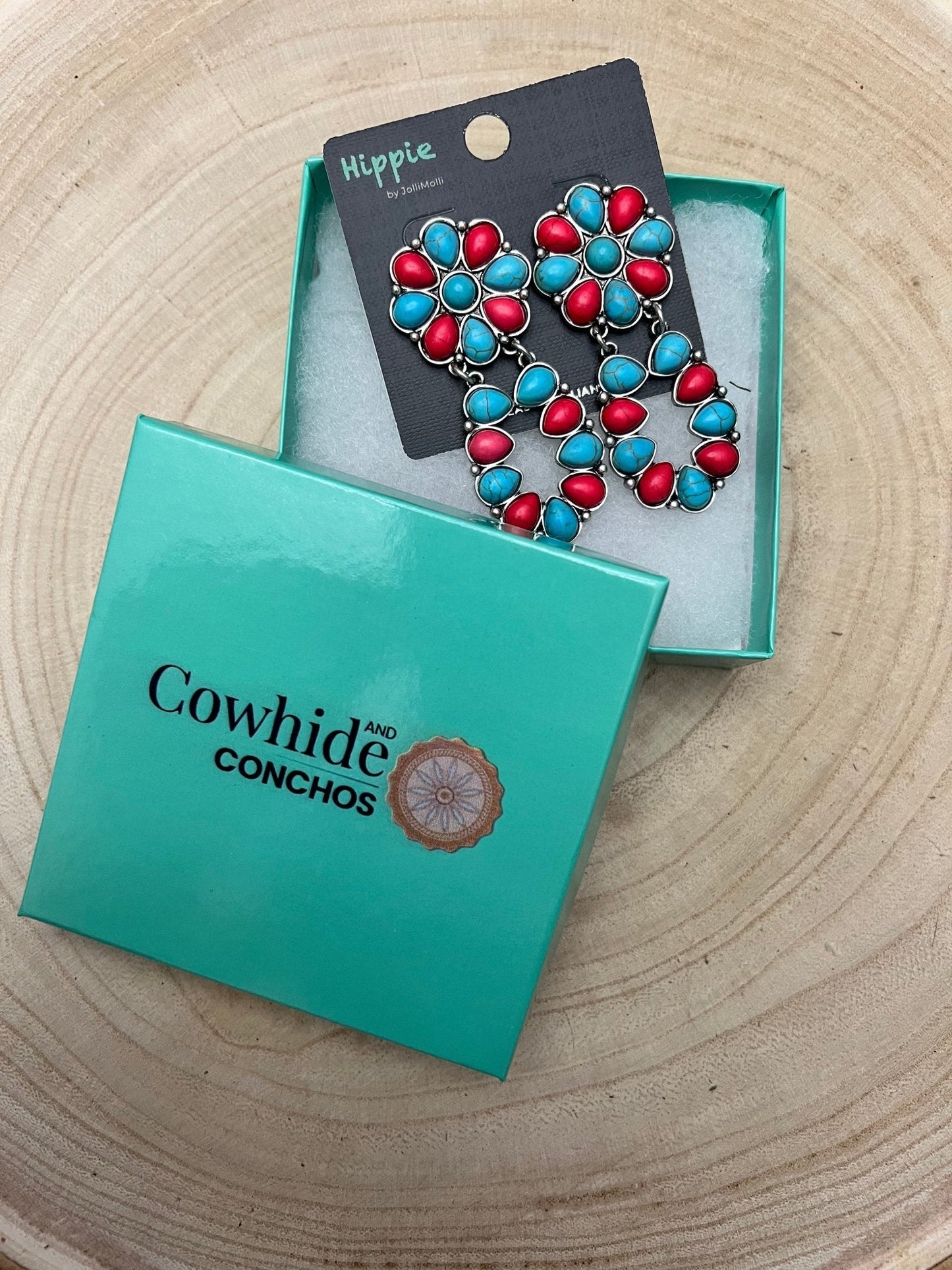 Western Faux Turquoise & Coral Cluster Post Earrings — Southwestern Statement