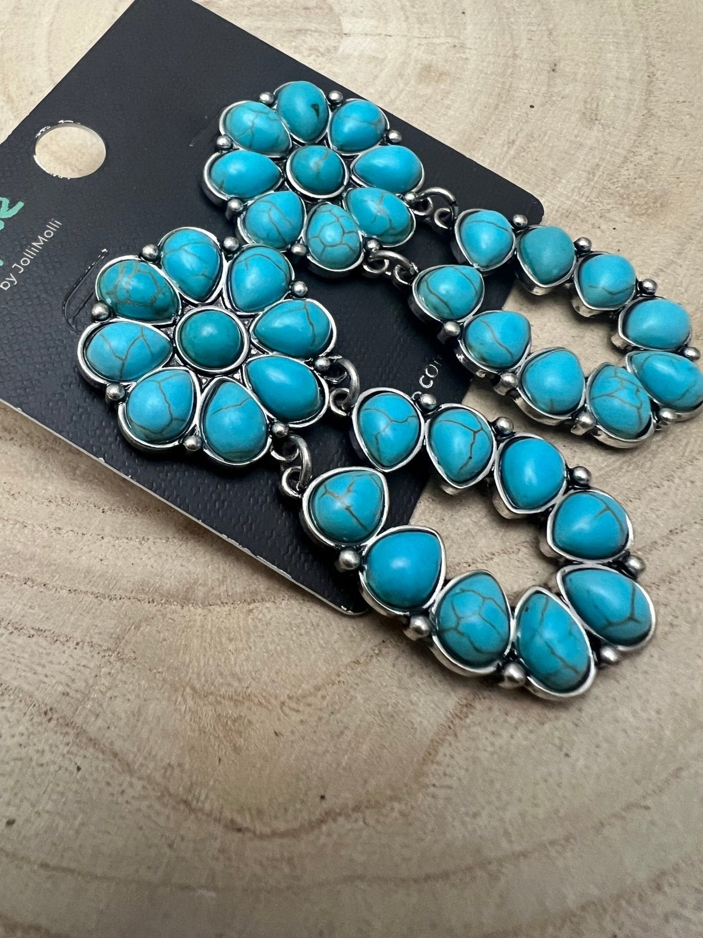 Western Faux Turquoise Cluster Post Earrings — Statement 2¼" Drop
