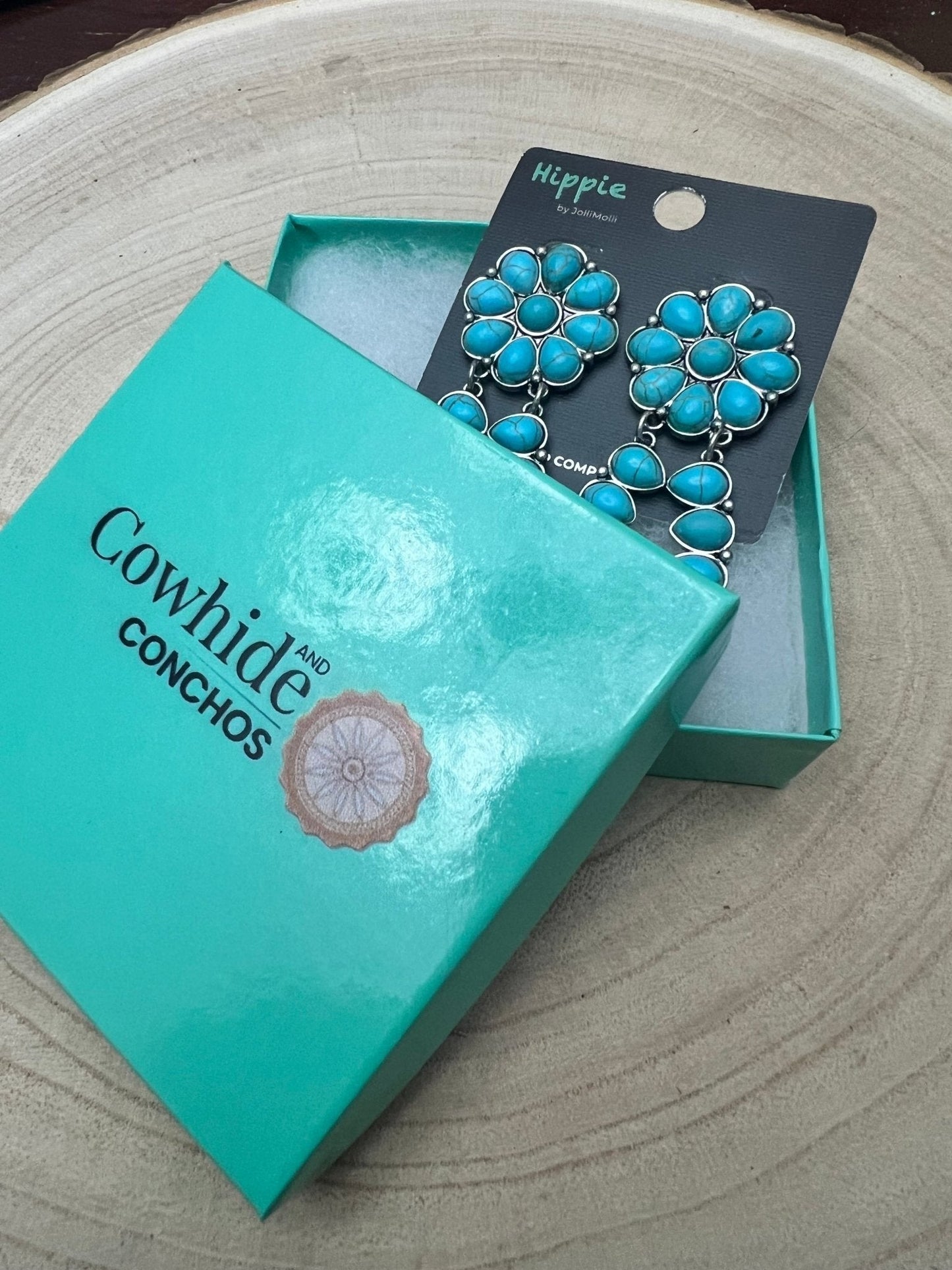 Western Faux Turquoise Cluster Post Earrings — Statement 2¼" Drop