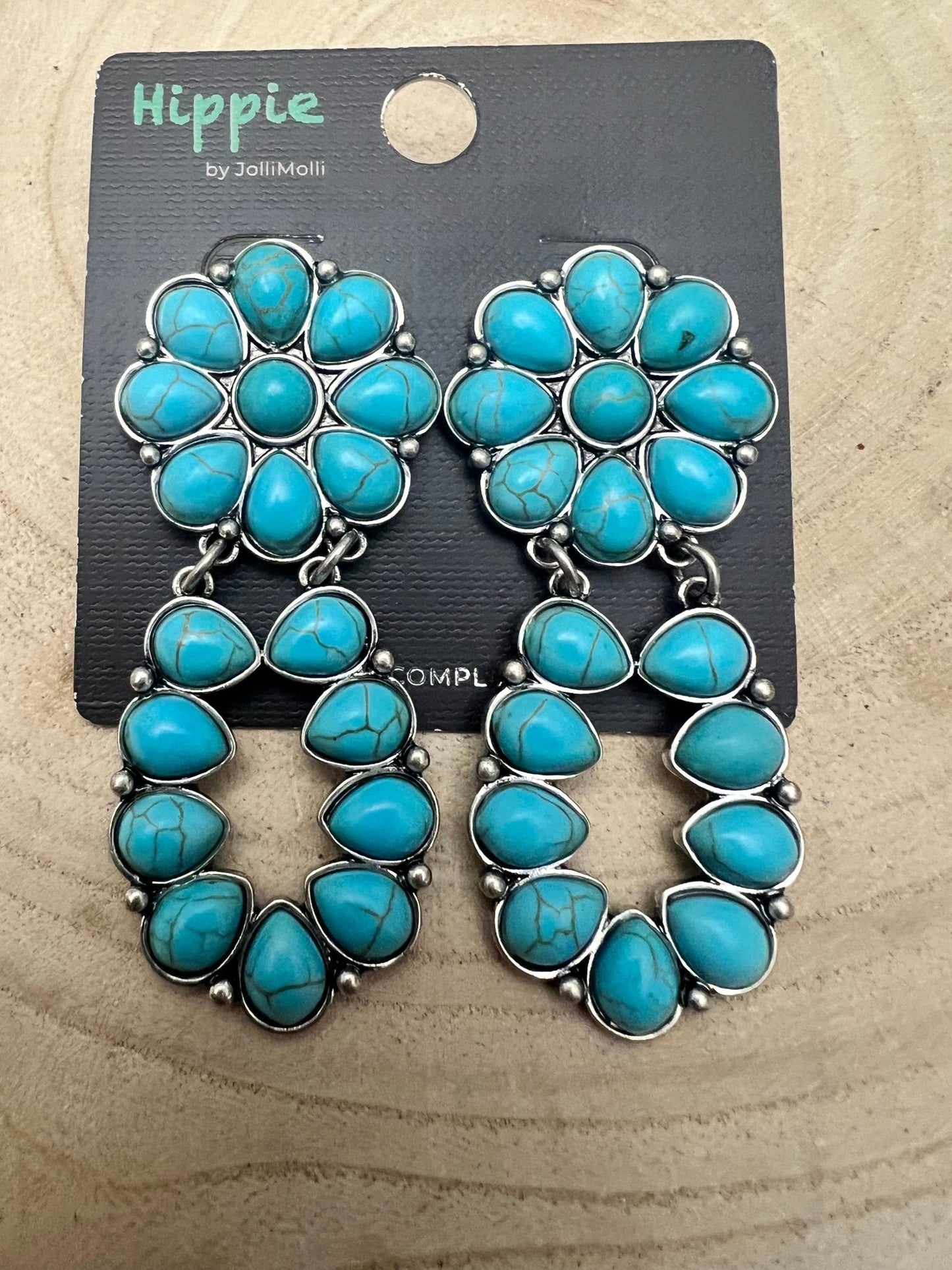 Western Faux Turquoise Cluster Post Earrings — Statement 2¼" Drop