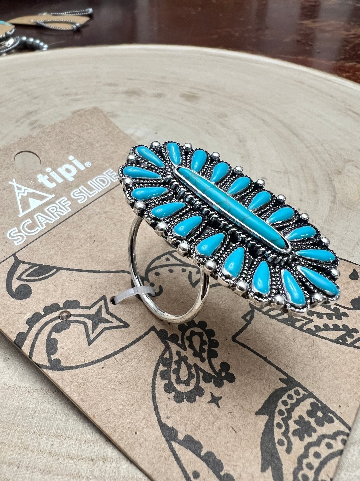 Faux Turquoise Cluster Wild Rag Scarf Slide — High-Polish Lead/Nickel-Free Western Accessory