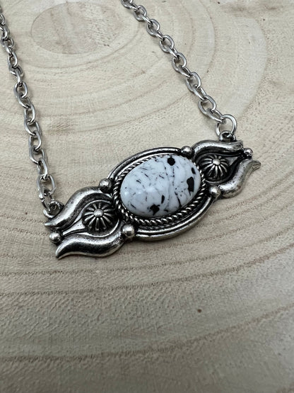 Western Faux White Buffalo Bar Necklace — 18 Inch with Extender