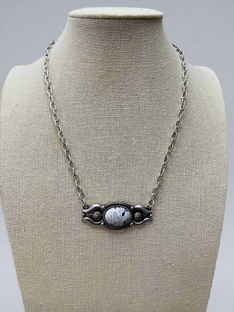 Western Faux White Buffalo Bar Necklace — 18 Inch with Extender