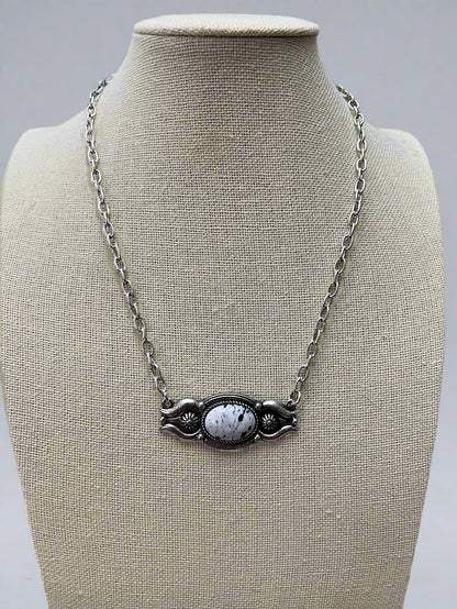 Western Faux White Buffalo Bar Necklace — 18 Inch with Extender