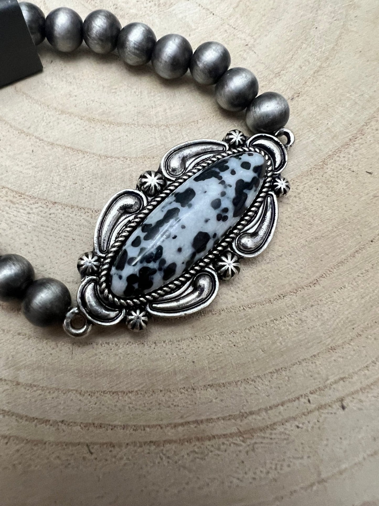 Western Faux White Buffalo Stretch Bracelet