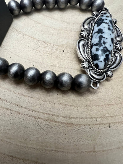 Western Faux White Buffalo Stretch Bracelet