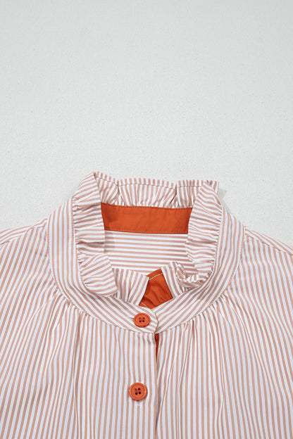 Stripe Colorblock Patchwork Frilled Collar Shirt