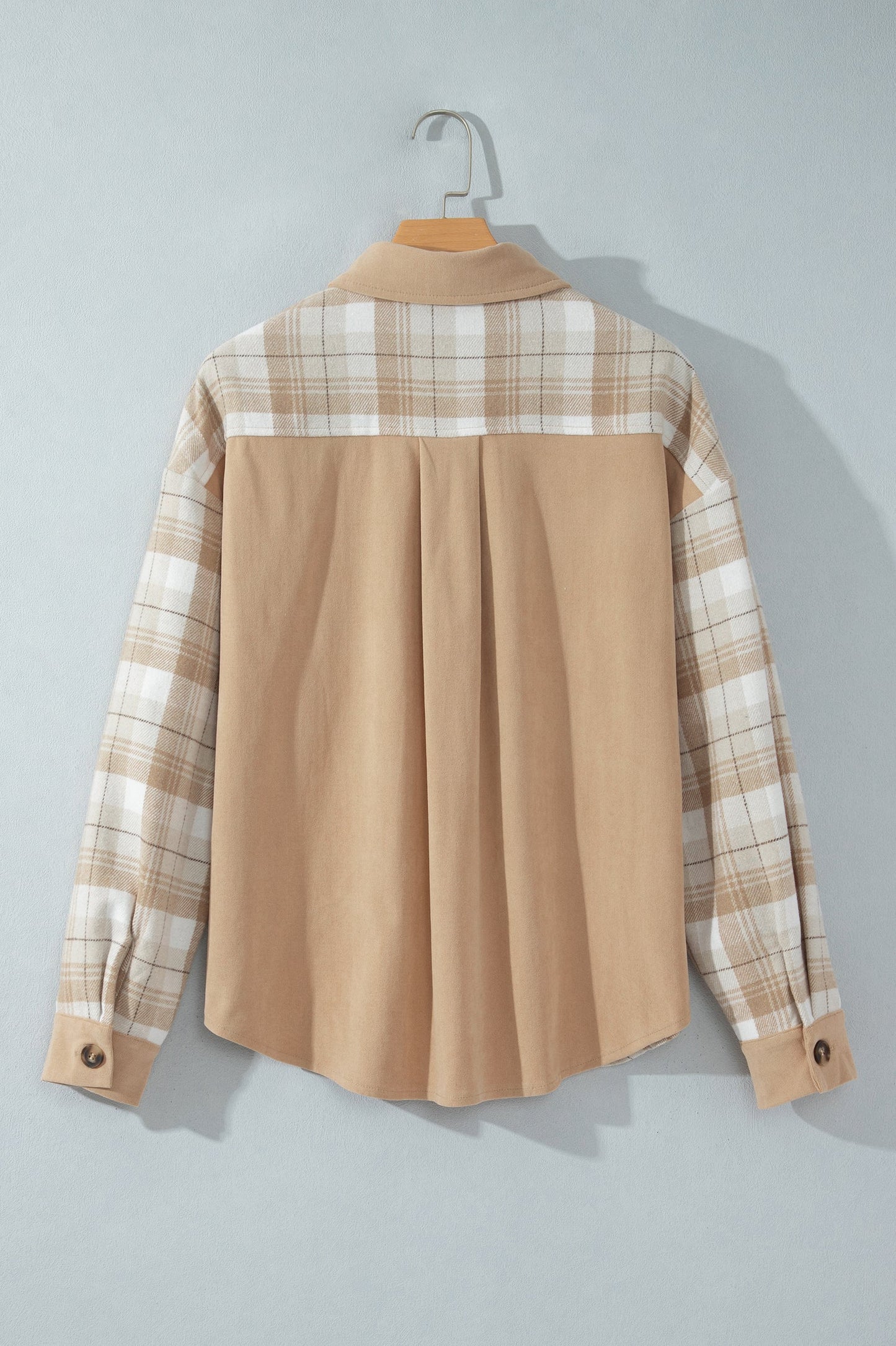 Plaid Colorblock Patch Pocket Buttoned Shacket