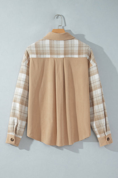 Plaid Colorblock Patch Pocket Buttoned Shacket