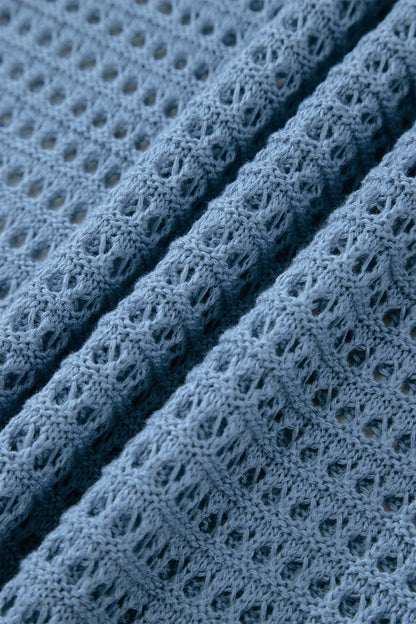 Solid Crochet Knit Long Sleeve Sweater