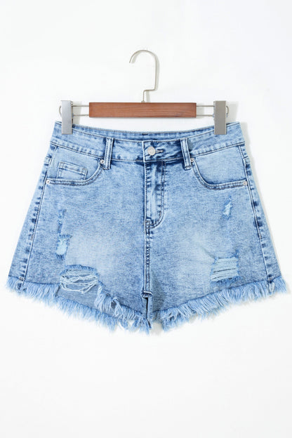 Distressed Denim Acid Wash High Waist Shorts