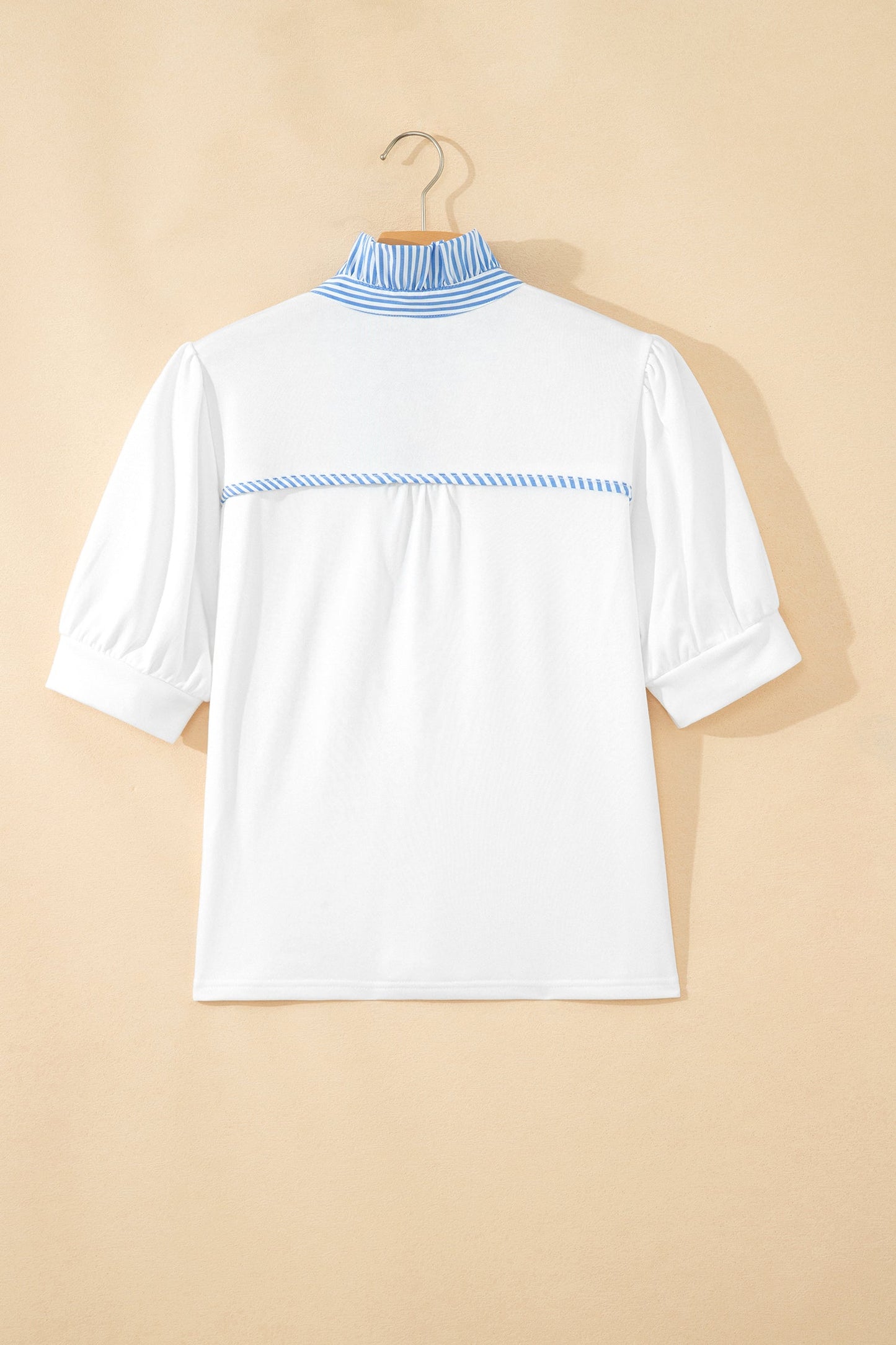 Stripe Frilled Collar Short Sleeve Blouse