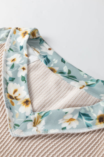 Floral Patchwork Corded Knit Long Sleeve Top
