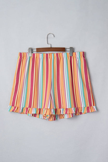 Plus Size Stripe Elastic Waist Ruffle Hem Shorts
