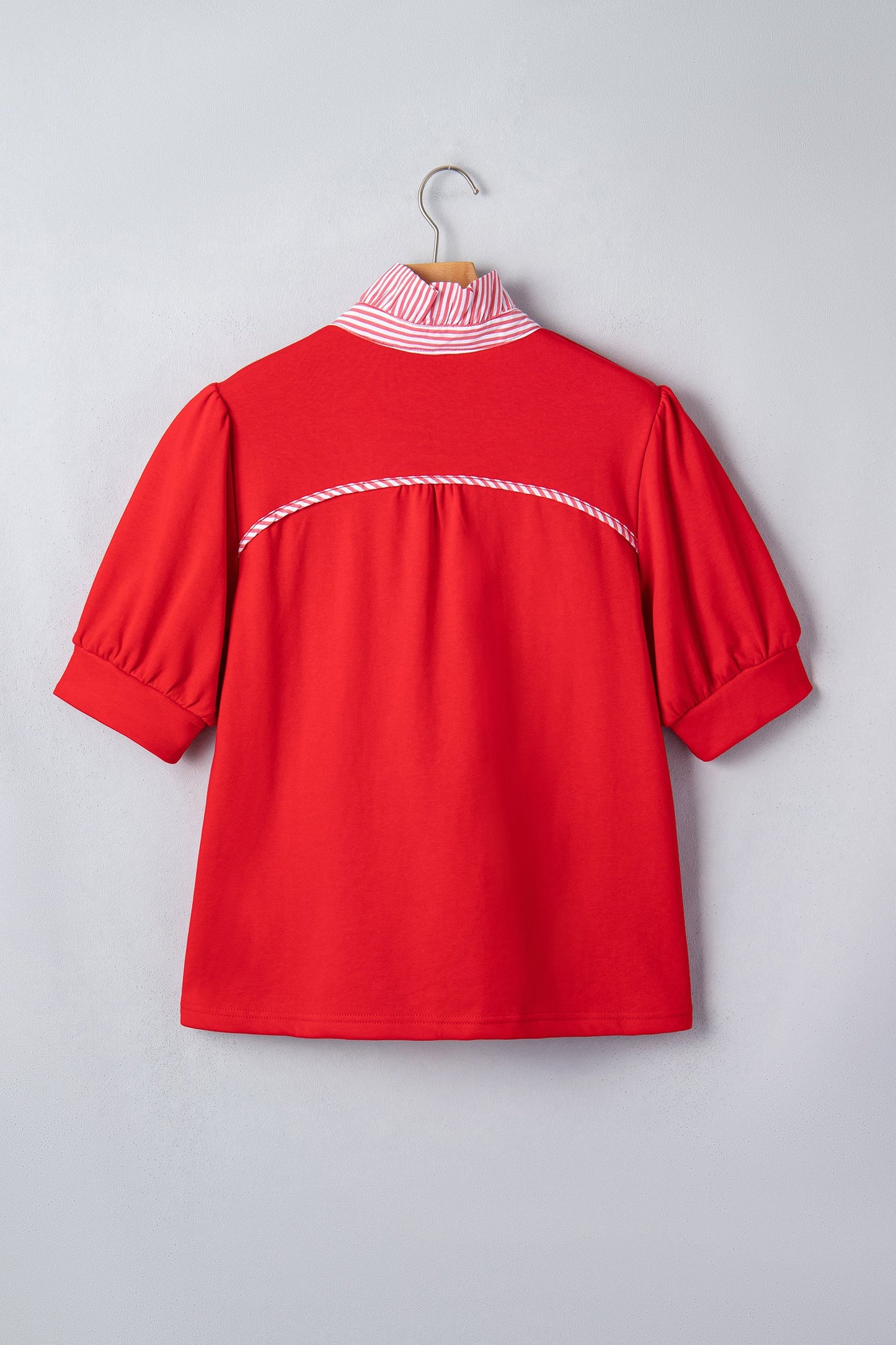 Stripe Frilled Collar Short Sleeve Blouse