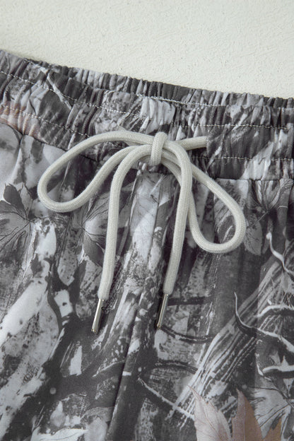 Camo Tie Elastic High Waist Shorts