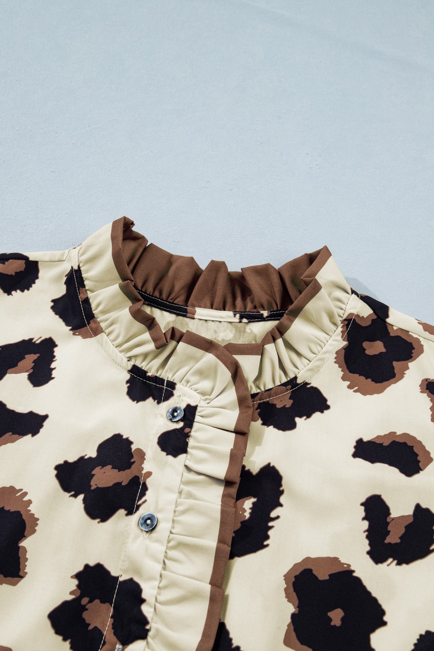 Plus Size Leopard Frilled Button Down Blouse