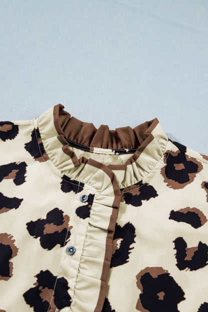 Plus Size Leopard Frilled Button Down Blouse