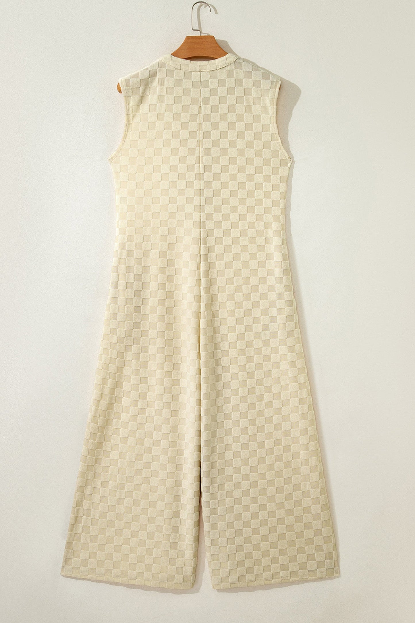 Checker Textured Sleeveless Wide Leg Jumpsuit