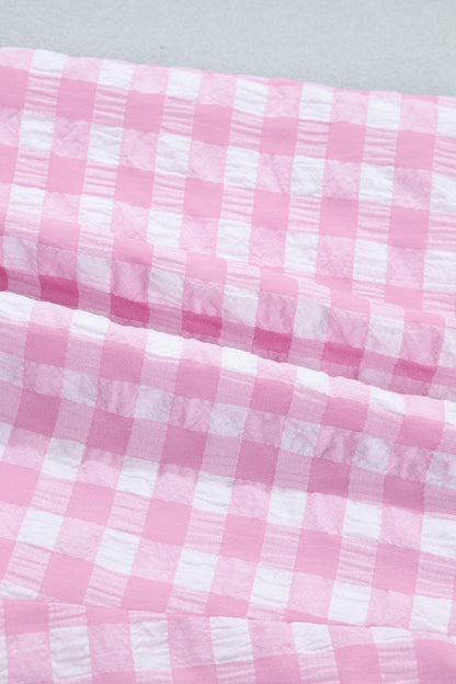 Gingham Ruffle Stripe Patchwork Lace Tie Shorts
