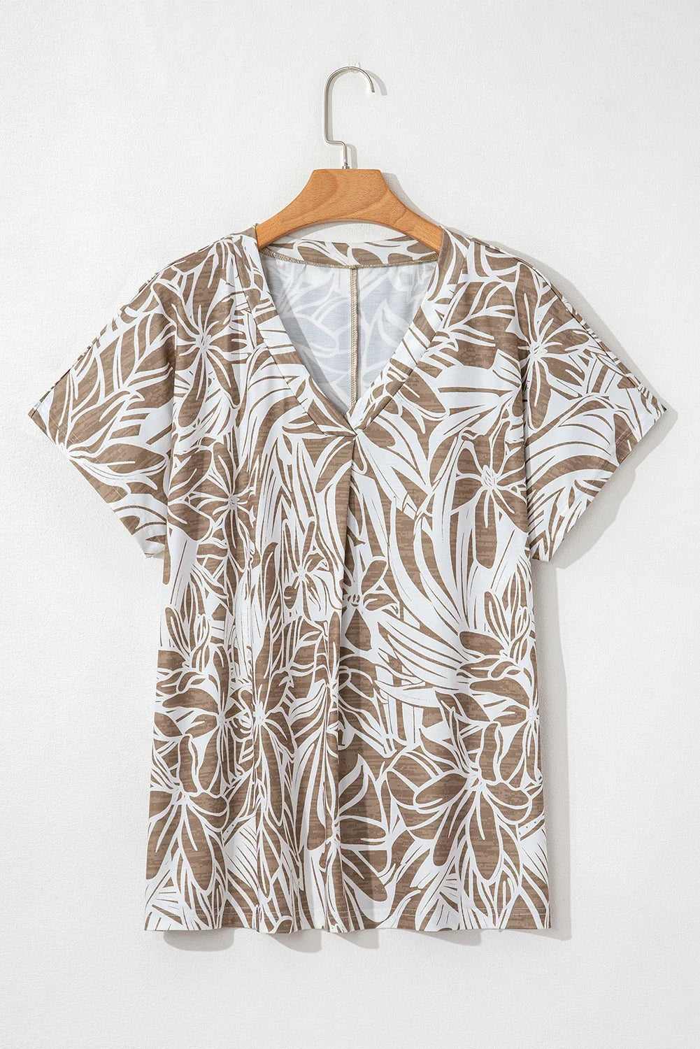 Floral V-Neck Short Sleeve Loose Blouse