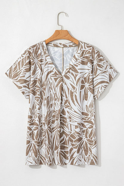 Floral V-Neck Short Sleeve Loose Blouse