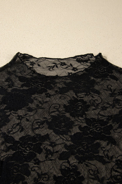 Plus Size Floral Mesh Long Sleeve Top