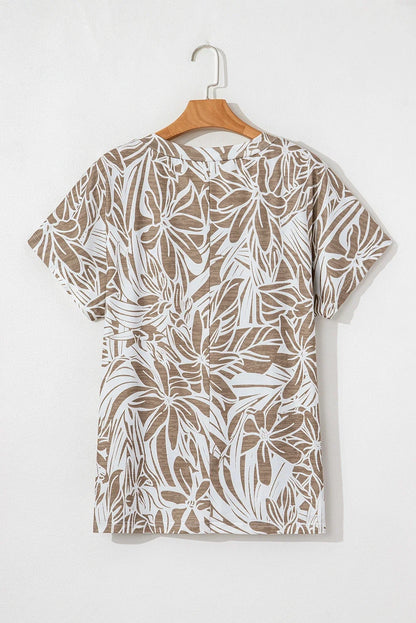 Floral V-Neck Short Sleeve Loose Blouse