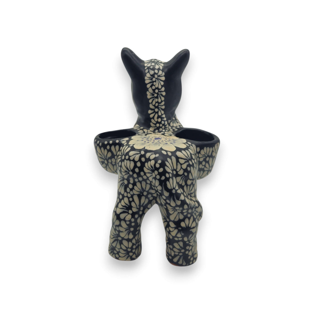 Floral Black & White Talavera Donkey Planter | Mexican Pottery