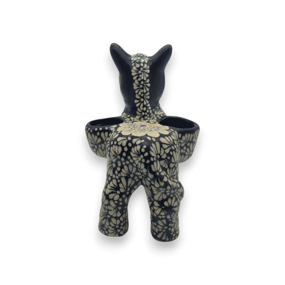 Floral Black & White Talavera Donkey Planter | Mexican Pottery