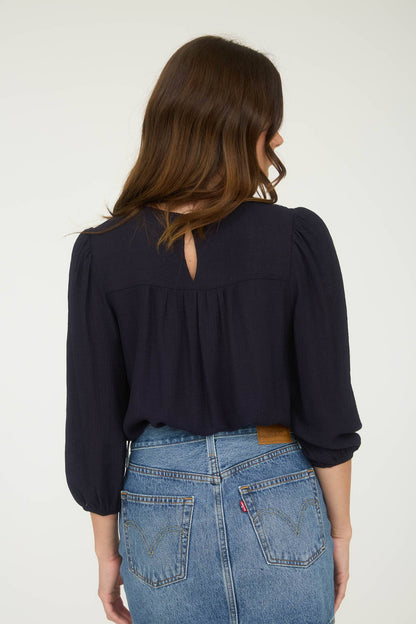 Floral Embroidered Yoke 3/4 Sleeve Blouse -medium remains