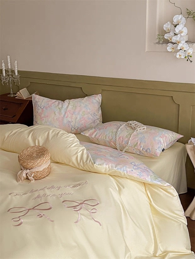 Yellow Coquette Embroidered Duvet Cover Set