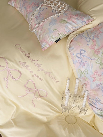 Yellow Coquette Embroidered Duvet Cover Set