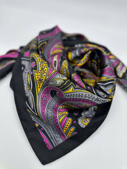 Fuchsia & Gold Bold Paisley Wild Rag — 36" Poly Satin Vibrant Western Scarf