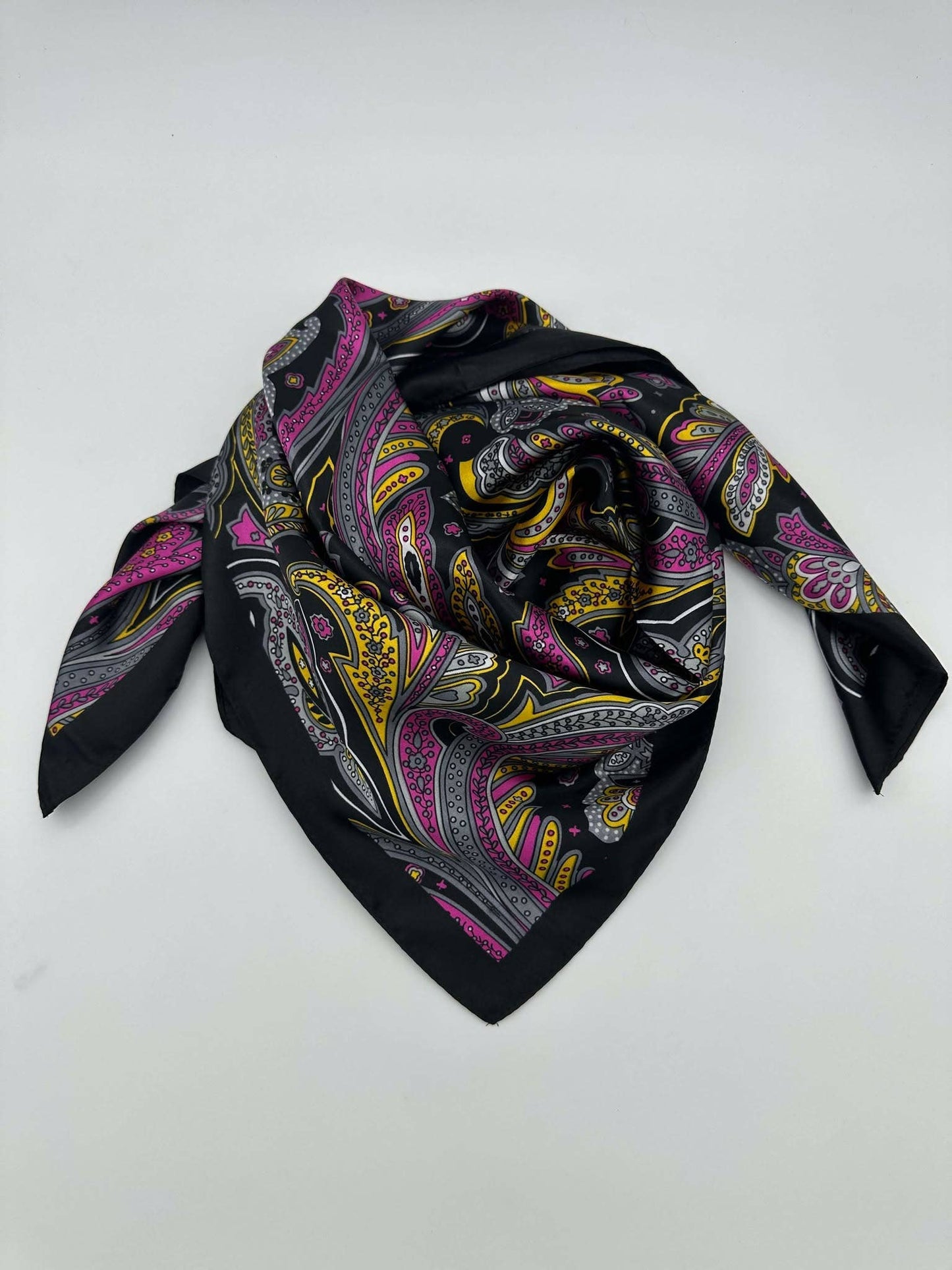 Fuchsia & Gold Bold Paisley Wild Rag — 36" Poly Satin Vibrant Western Scarf