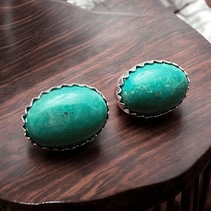 Genuine Thunder Creek Turquoise Sterling Silver Post Earrings — 10×14mm (Native-Style)