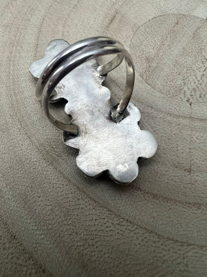 Gina Dosedo Zuni Sterling Silver Ring with Turquoise — Size 7.5 & 8.5