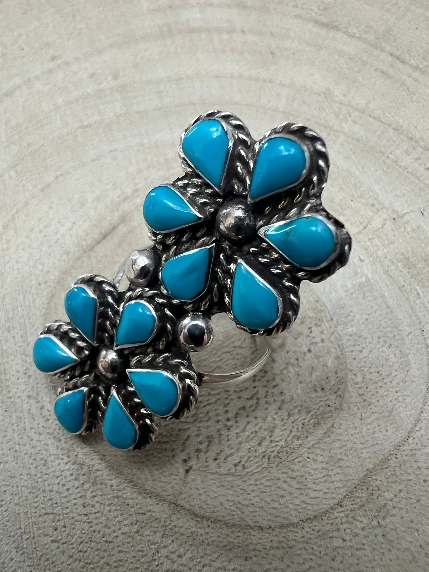 Gina Dosedo Zuni Sterling Silver Ring with Turquoise — Size 7.5 & 8.5