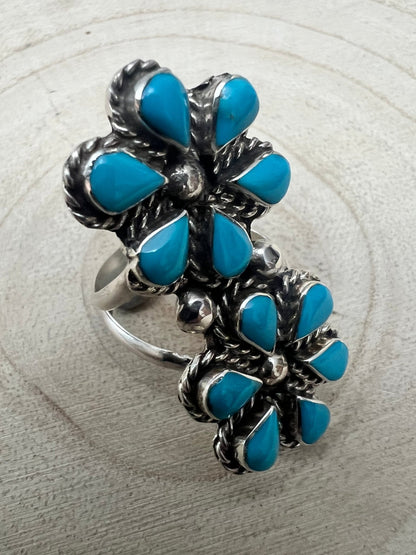Gina Dosedo Zuni Sterling Silver Ring with Turquoise — Size 7.5 & 8.5